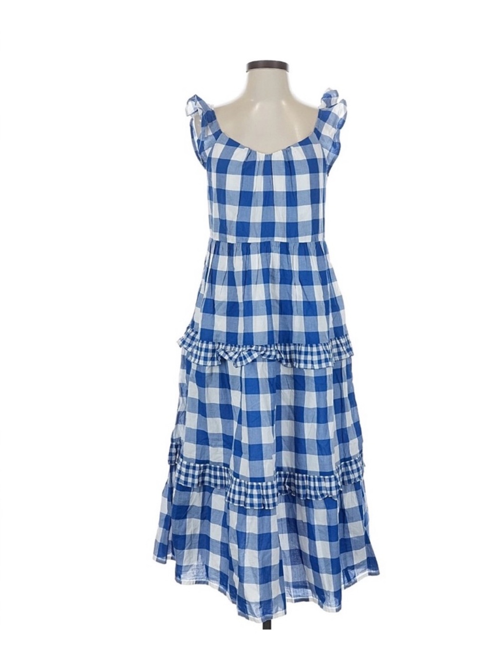 J. Crew Blue and White Gingham Tiered nap dress NWT size S